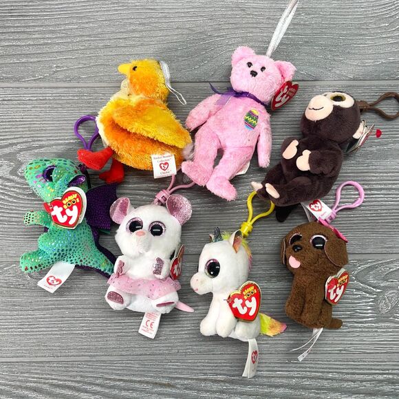 Ty Beanie Baby Keychain Clip Lot of SEVEN Beanie Boos Bellies & Basket Beanies - Picture 1 of 9